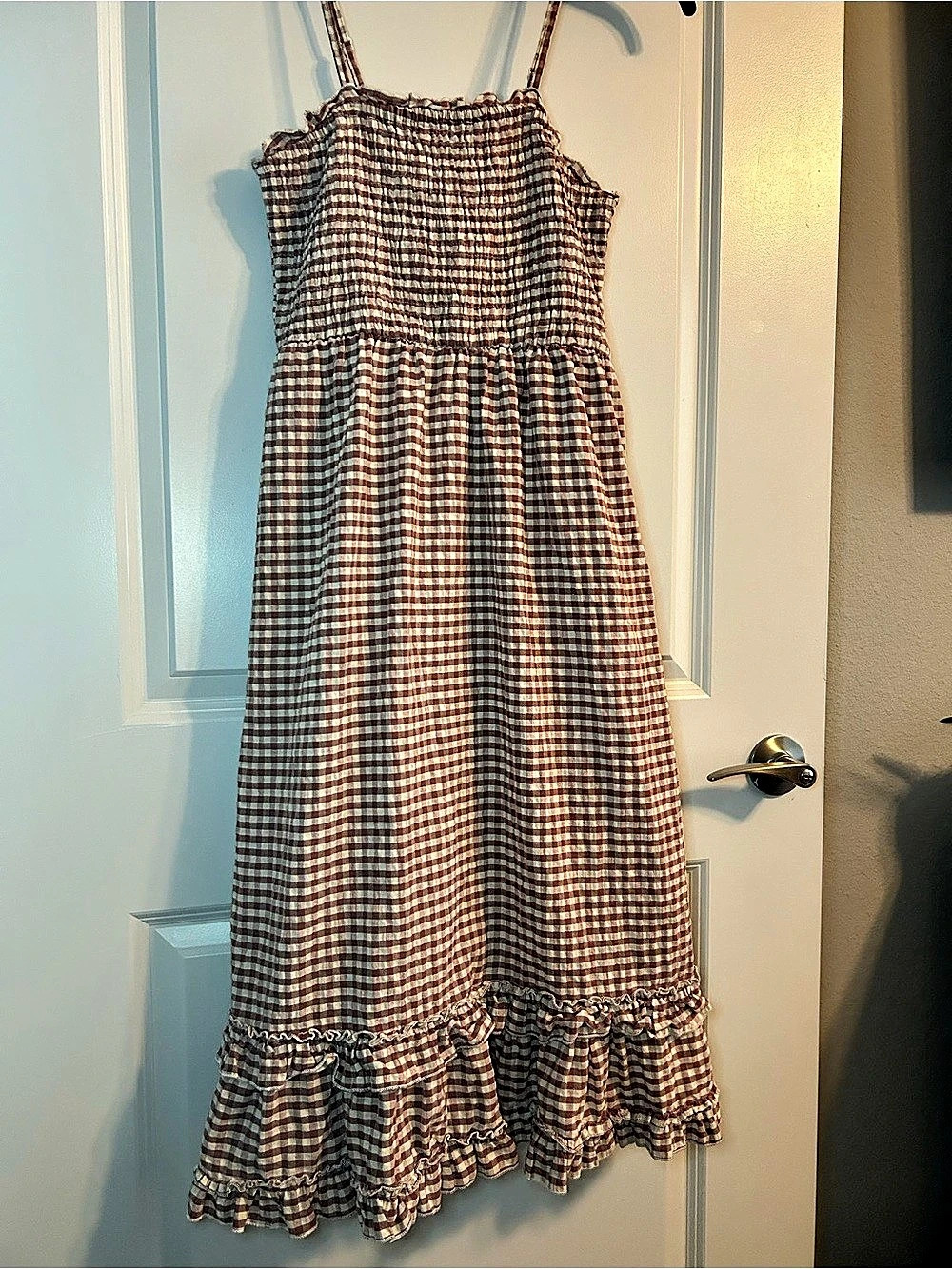 Gingham Ruffle Hem Dress in red & White